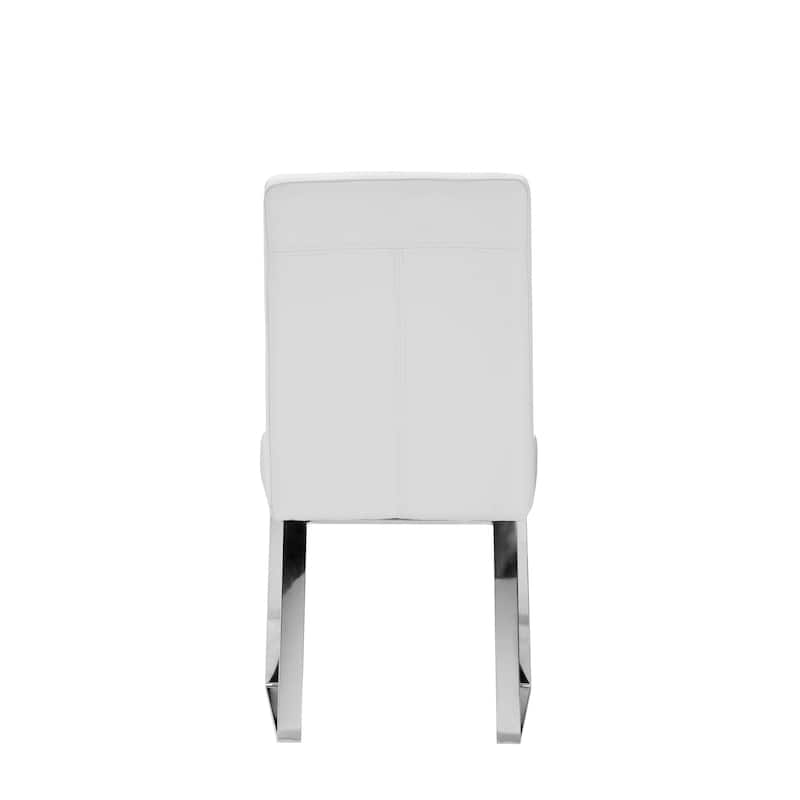 Ien 25 Inch Dining Chair Set of 2, Armless, White Faux Leather, Chrome