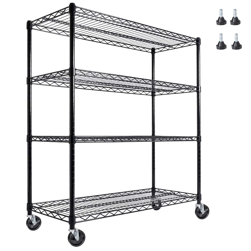 55.5"W x 24"D x 80"H Heavy Duty Wire Storage Shelves with Wheels,4 Tier Adjustable,2400 lbs Capacity,Rolling Industrial Storage