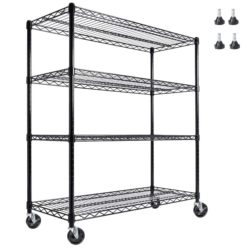 55.5"W x 24"D x 80"H Heavy Duty Wire Storage Shelves with Wheels,4 Tier Adjustable,2400 lbs Capacity,Rolling Industrial Storage