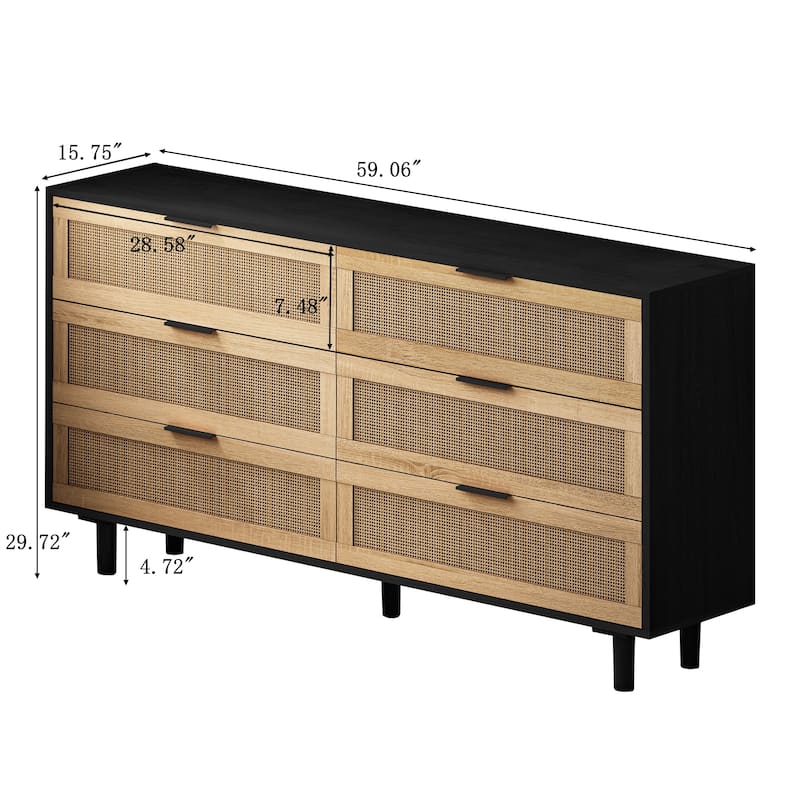 59.06"6-Drawers Rattan Storage Cabinet Rattan Drawer