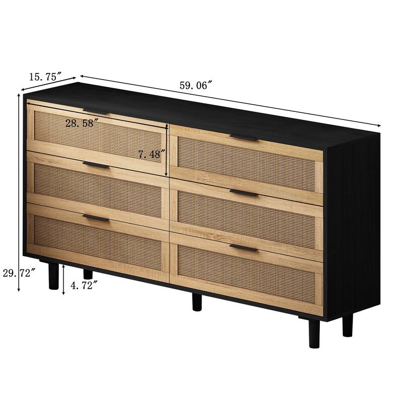 6-Drawers Rattan Storage Cabinet Rattan Drawer