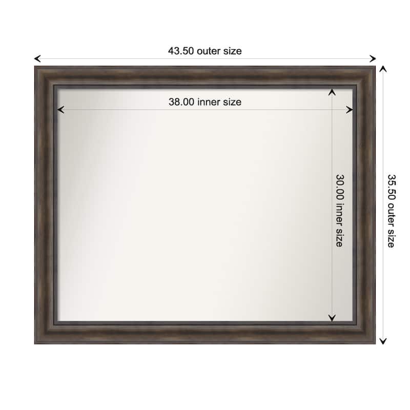 Rustic Pine Brown Framed Non-Beveled Custom Wall Mirror, Bathroom Vanity Mirror - Outer Size: 43.5 x 35.5
