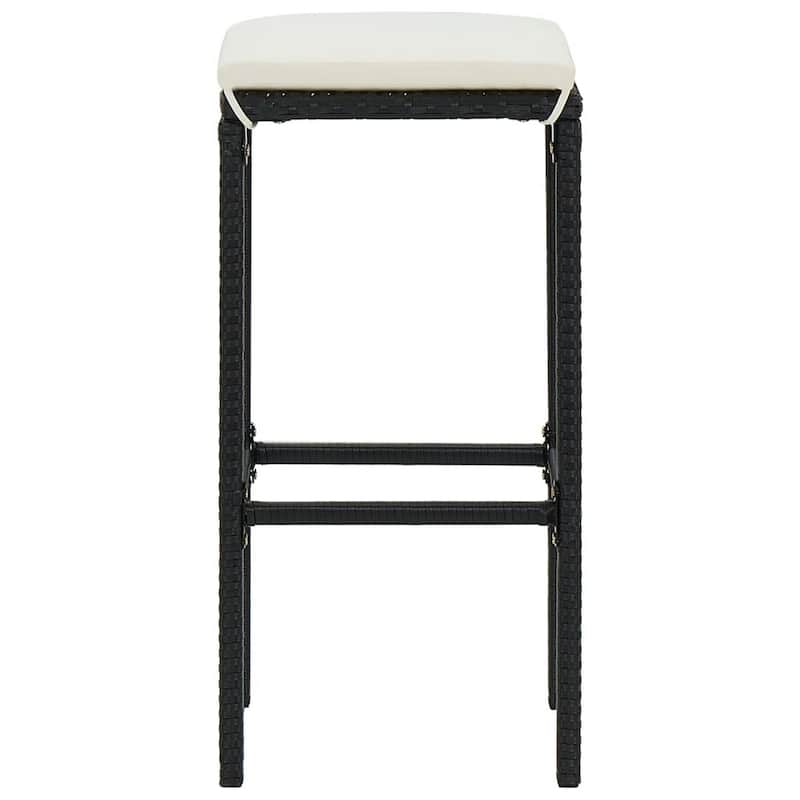 Outdoor Barstool Set of 4, Cream White Cushion, Black Poly Rattan