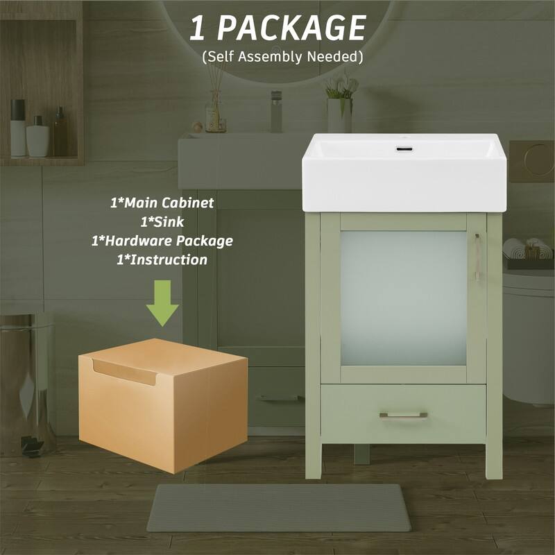 20'' Bathroom Vanity with Ceramic Sink Top, Modern Bathroom Storage Cabinet with 1 Drawer and 1 Soft Close Door