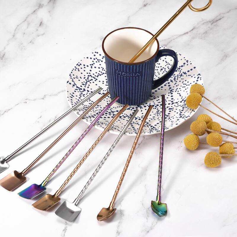 4Pcs 8.7" Stainless Steel Spoon Straw Reusable Long Handle Straw Spoon