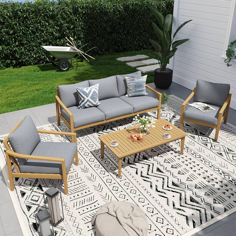 Outdoor 4 Piece Wooden Chair Set With Table