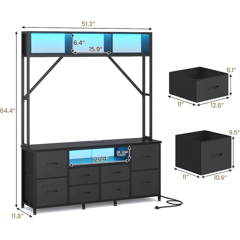 TV Stand for Living Room with LED Lights & Power Outlets TV Stand Dresser