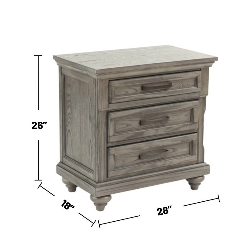 3 Drawers Wooden Nightstand in Gray
