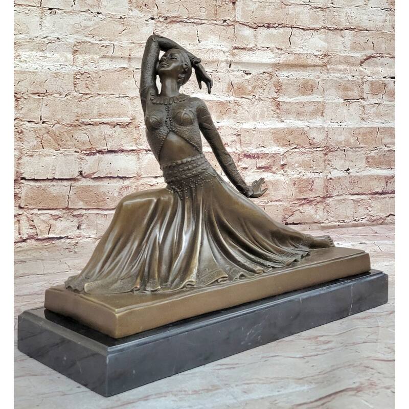 Art Deco Dancer Girl W/ Long Skirt In Graceful Pose - Bronze Sculpture By Chiparus
