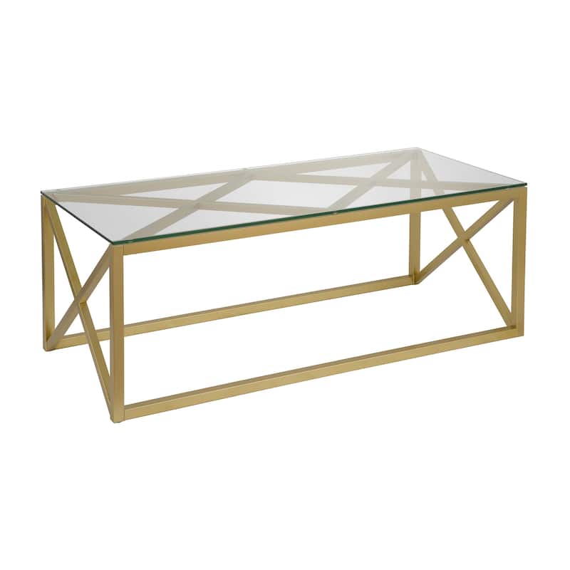 46-Inch Gold Glass Coffee Table with Base for Living Room or Office - 46” x 20” x 17”