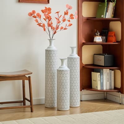 Floor Metal Vases Decorated White Metal Vases Set of 3 Gorgeous Home Decoration Large Glazed Metal Vases