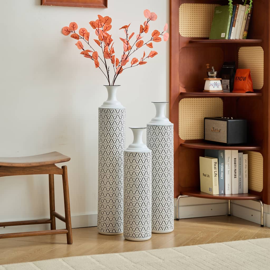 Floor Metal Vases Decorated White Metal Vases Set of 3 Gorgeous Home Decoration Large Glazed Metal Vases