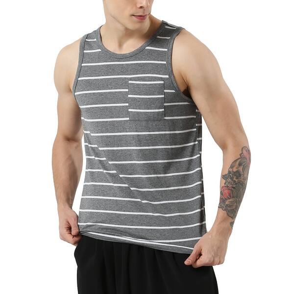 Shop Men Casual Summer Workout Sleeveless Shirt Pocket Stripe Vest