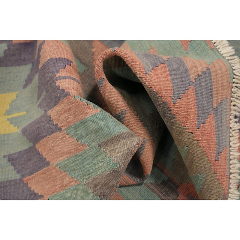 Hand Woven Oriental 100% Wool Carpet Southwestern Tribal Coral Kilim Area Rug - 7' 1'' X 5' 8''