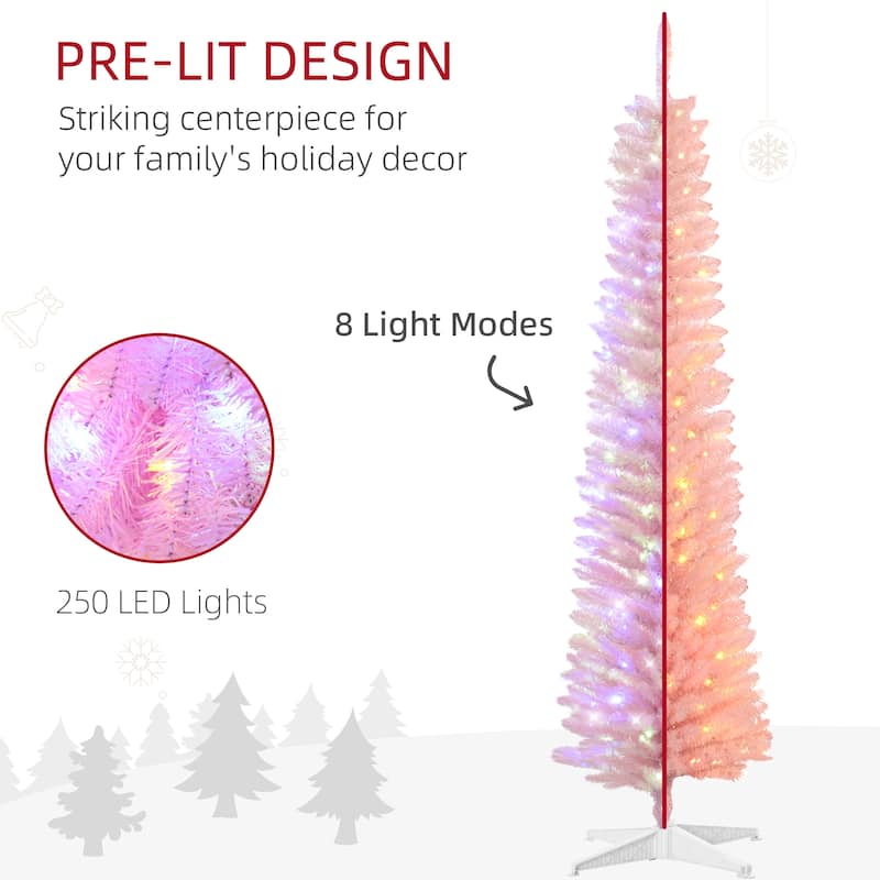 HOMCOM 7ft Tall Pencil Prelit Artificial Christmas Tree Holiday Décor with 500 Colorful Surface Branches, White - 6.89 ft