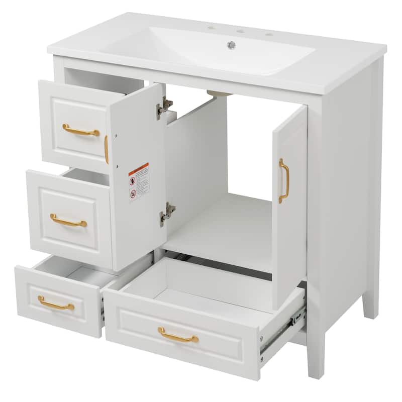 Freestanding 36 Inch Single Sink Bathroom Vanity Cabinet with Resin Sink