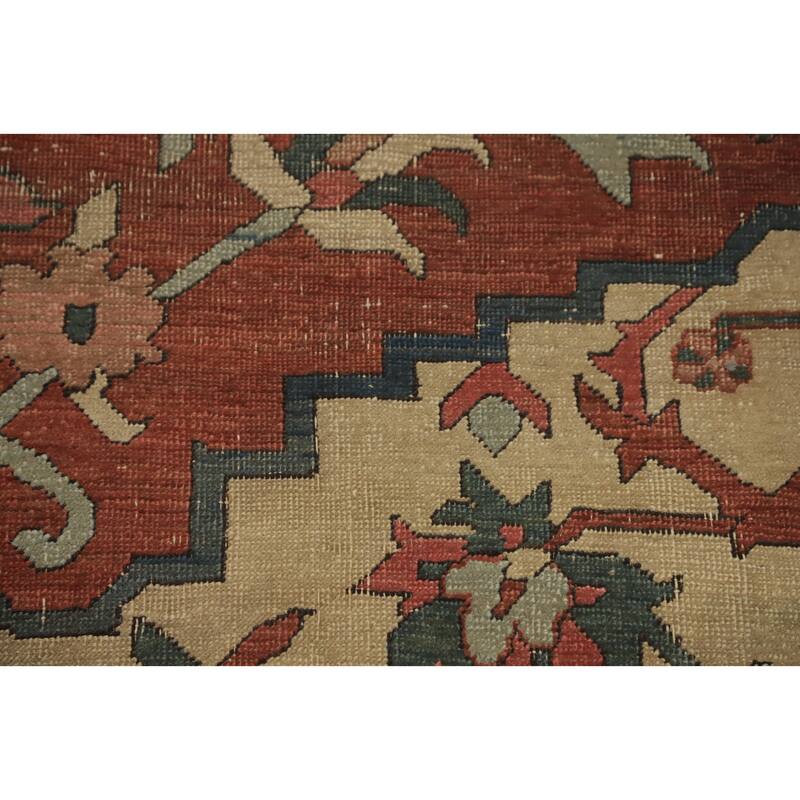 Hand Knotted Oriental 100% Wool Carpet Traditional Floral Oranges & Rust Heriz (serapi) Area Rug - 13' 7'' X 10' 8''