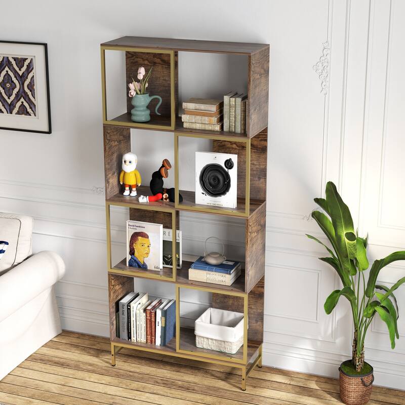 Vintage Storage Rack with Open Shelves 4-Tier Bookcase,Display Wooden Shelves for Living Room,Bathroom,Balcony,Kitchen