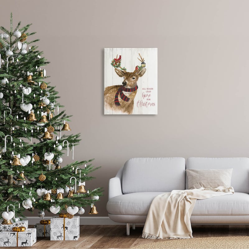 Stupell All Roads Lead Home Christmas Deer Canvas Wall Art by Nan