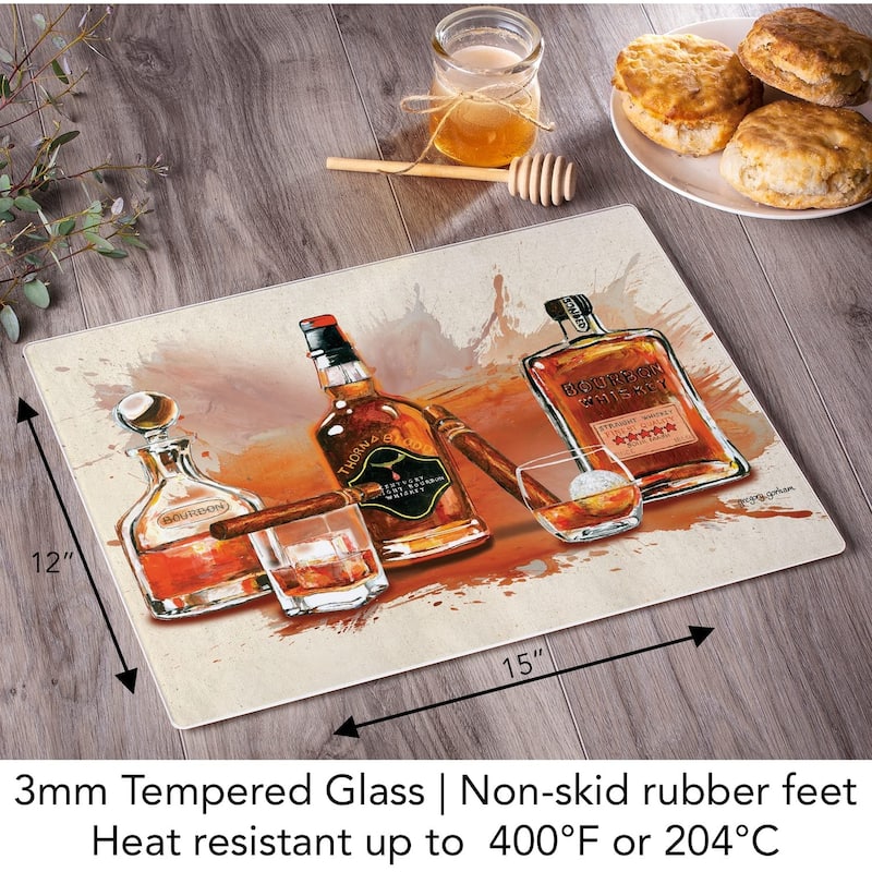 CounterArt Bourbon Splash Decorative 3mm Heat Tolerant Tempered Glass Cutting Board 15" x 12" Made in the USA Dishwasher Safe