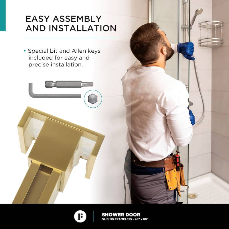 Fine Fixtures Frameless Clear Sliding Bathroom Shower Door