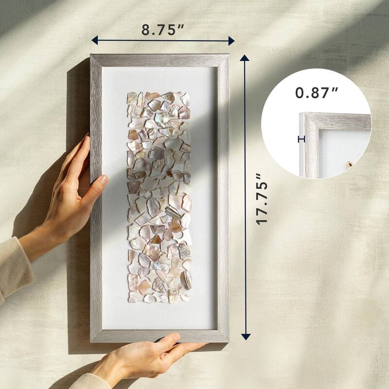 American Art Decor Neutral Seashell Mosaic 3D Textured Wall Art Panel with Champagne Frame, 2 Piece Set - Coastal Beach Decor