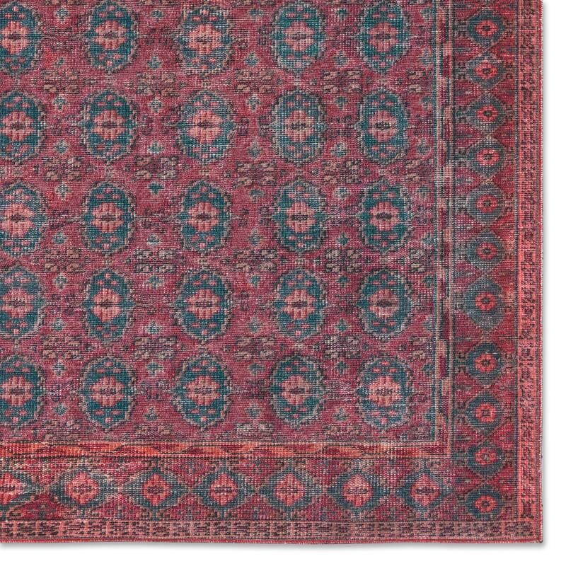 Machine Washable Kate Lester + Jaipur Living Kalinar Damask Dark Red/ Blue Area Rug