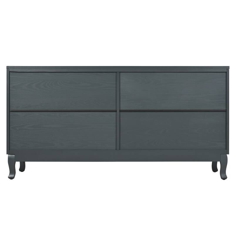 4-Door Sideboard with Large Storage Space Artificial Rattan Doors and Transparent Glass, for Dining Room Living Room