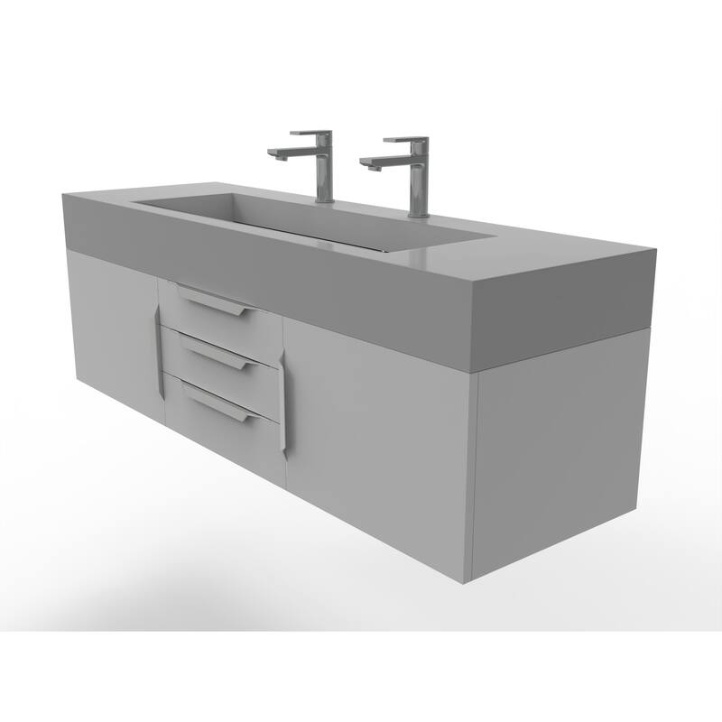 Nile 60" Wall Mounted Bathroom Vanity Set with Gray Solid Surface Top