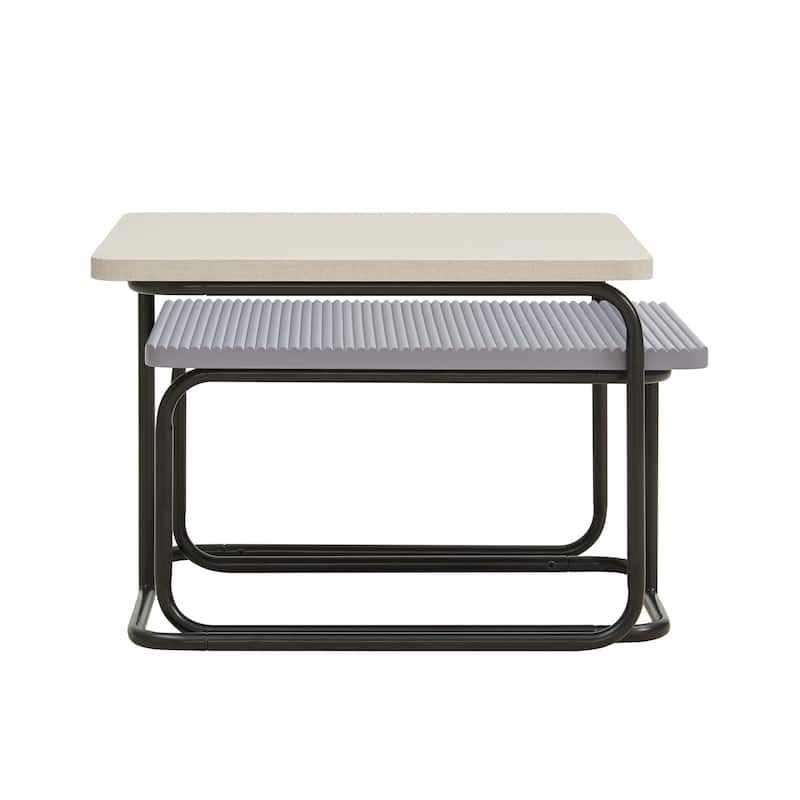 Furniture of America Tracy Modern 2-Piece Nesting Fluted Cream/Grey Square Coffee Table Set