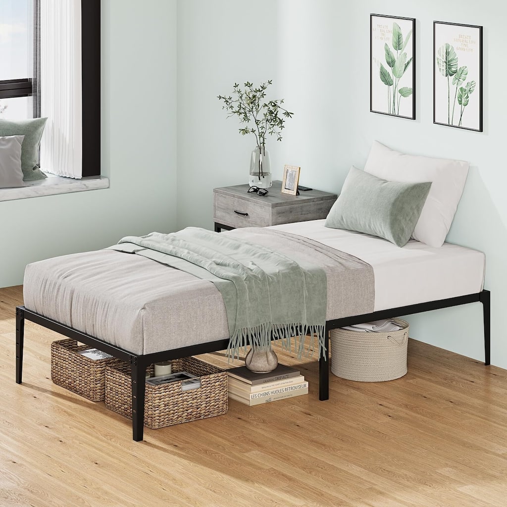 14 Inch Twin Size Foldable Bed Frame, Heavy Duty Metal Platform Bed Frame