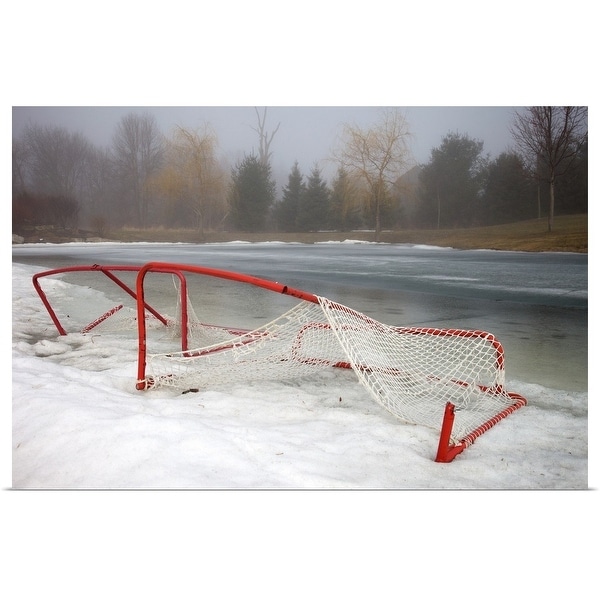 "Hockey net left from season in melting snow at Ottawa, Ontario, Canada." Poster Print
