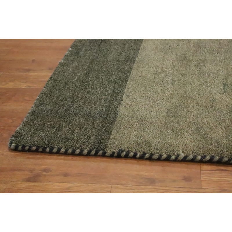 Hand Knotted Oriental 100% Wool Carpet Modern Geometric Green Gabbeh Area Rug - 6' 8'' X 6' 5''