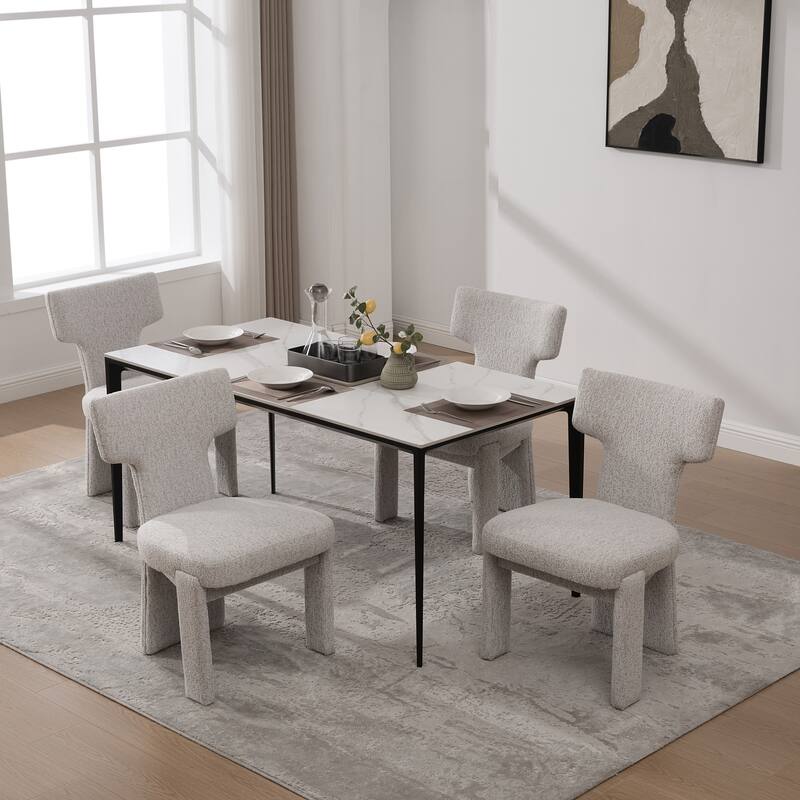 Modern Upholstered Chenille Dining Chair Set, Armless Kitchen Side Chairs Curved Back Accent Chairs w/ Wood Legs for Living Room - Beige Set of 4