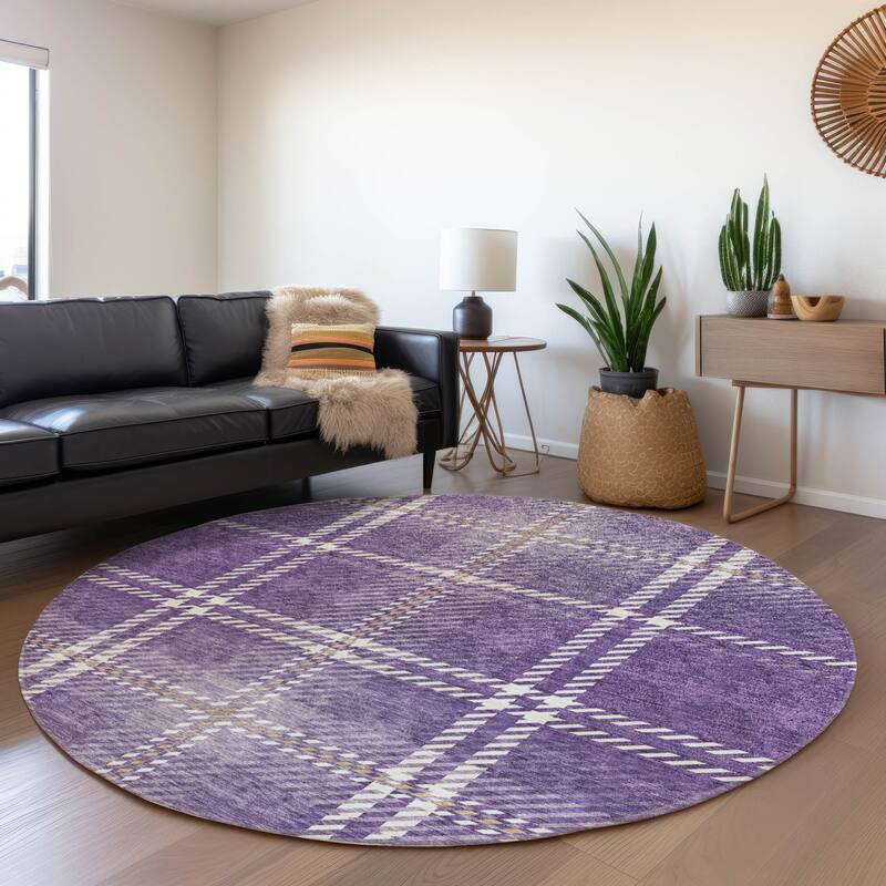Premium Washable Super Soft Plaid Mayfield Rug - Purple - 8' x 8'