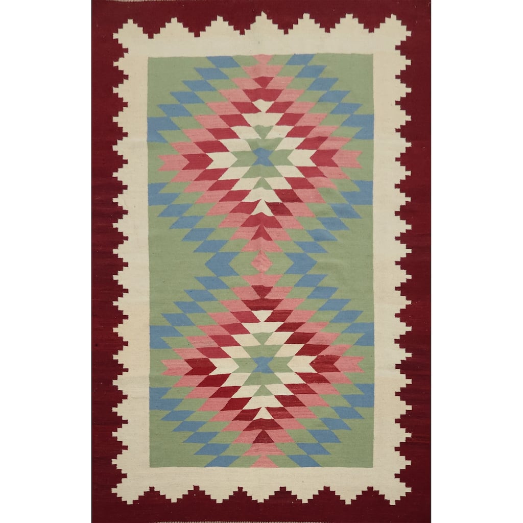 Hand Woven Oriental 100% Wool Carpet Southwestern Tribal Multi-Colored Kilim Area Rug - 9' 0'' X 6' 3''