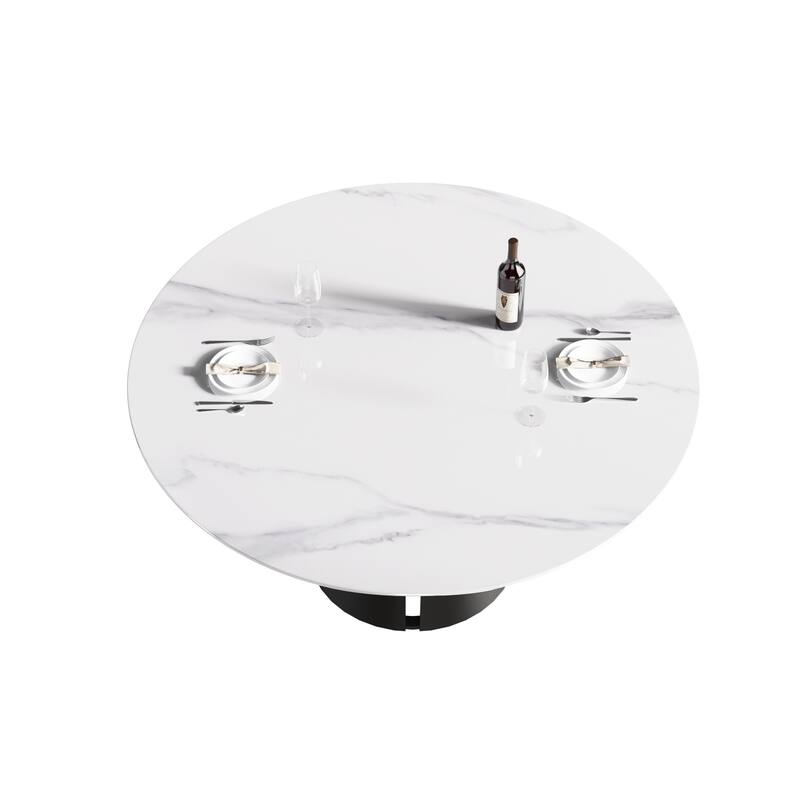 59.05"Modern artificial stone round carbon steel base dining table-can accommodate 6 people