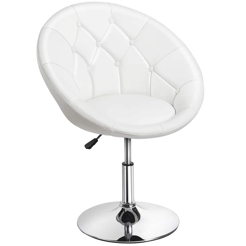 Yaheetech Modern Tufted Faux Leather Barrel Accent Chair - White