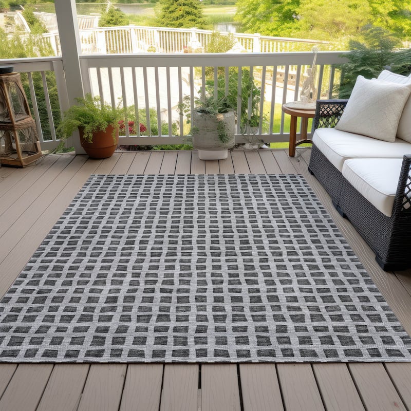 Machine Washable Indoor/ Outdoor Chantille Squares Rug - Graphite - 9' x 12'