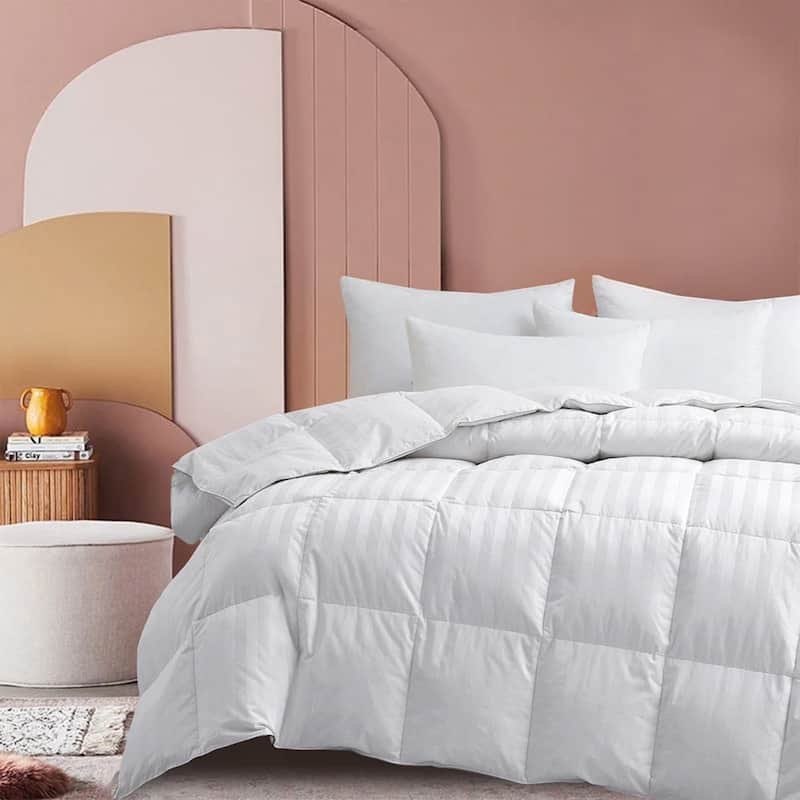 Hotel Luxury Year-round Down Duvet Comforter Solid & Stripe 500 TC Cotton Cover