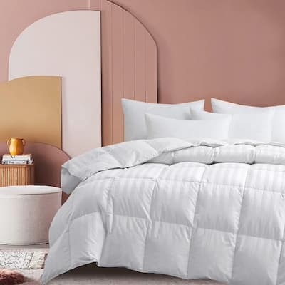 Hotel Luxury Year-round Down Duvet Comforter Solid & Stripe 500 TC Cotton Cover