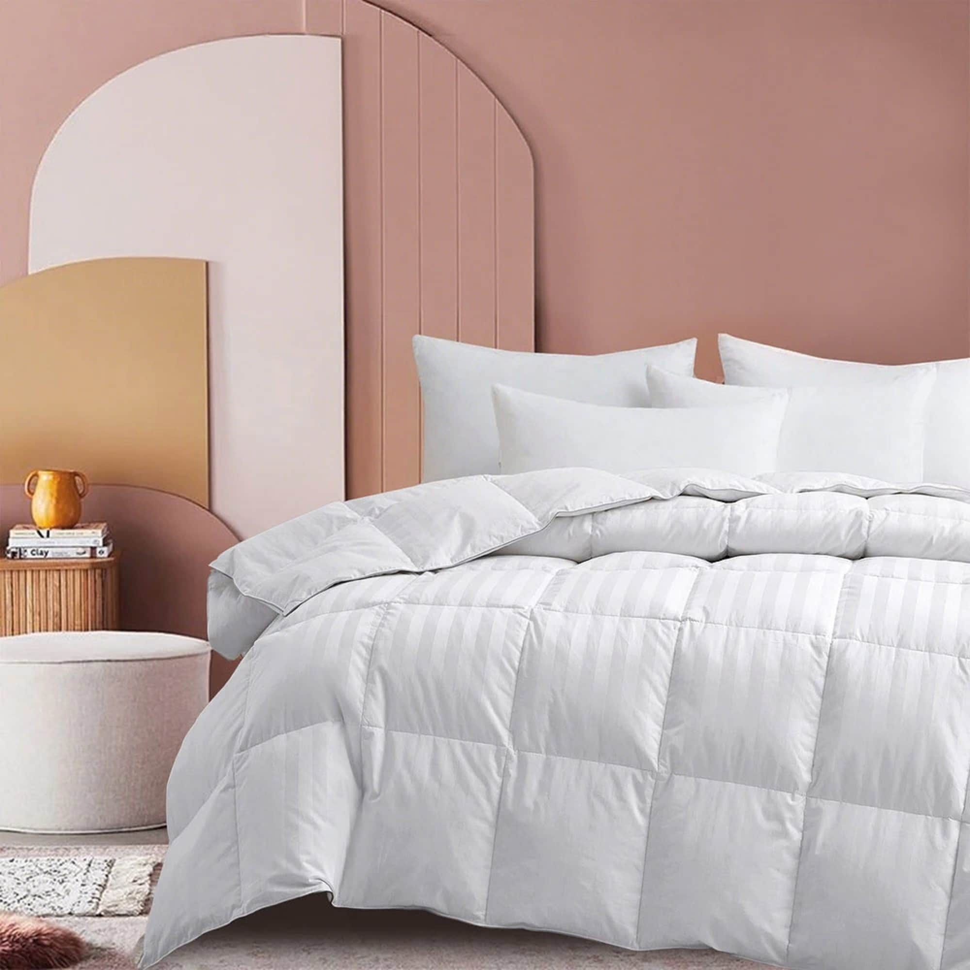 Hotel Luxury Year-round Down Duvet Comforter Solid & Stripe 500 TC Cotton Cover