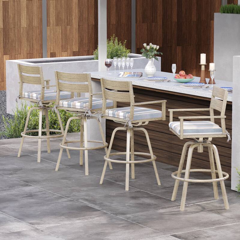 Outdoor Aluminum Patio Bar Stools Swivel Chairs with Cushions