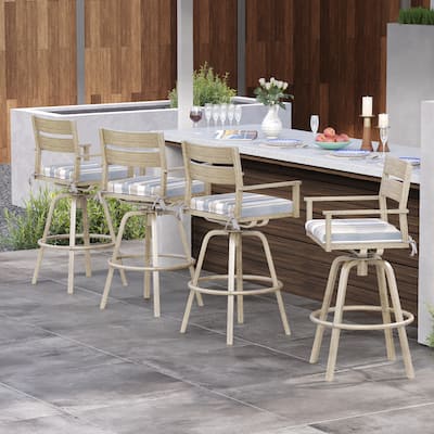 Outdoor Aluminum Patio Bar Stools Swivel Chairs with Cushions