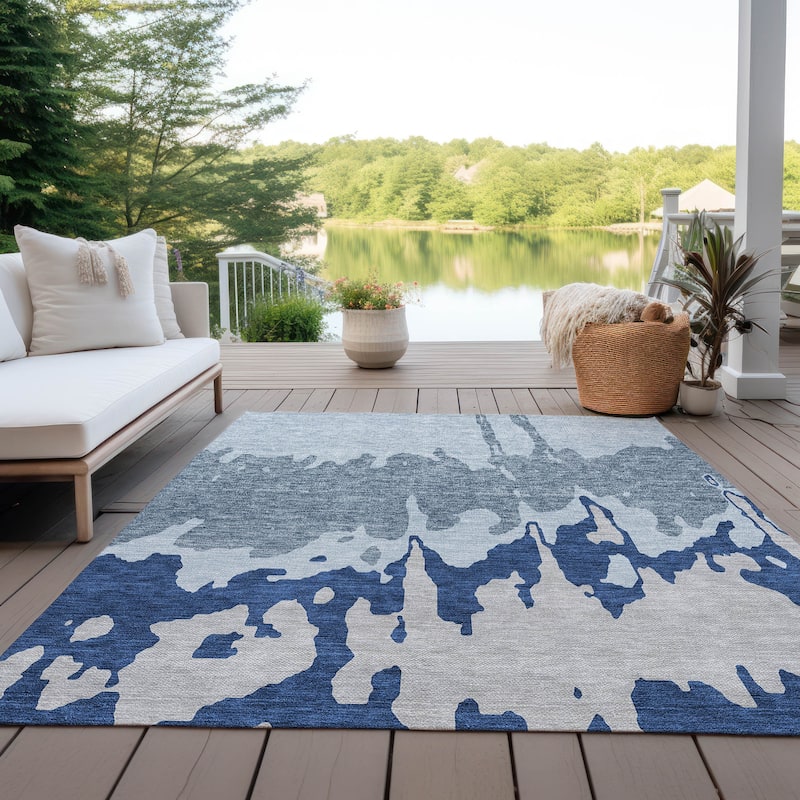 Machine Washable Indoor/ Outdoor Modern Abstract Chantille Rug