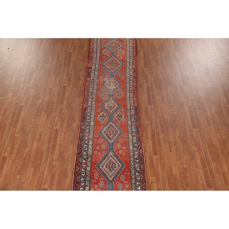 Red Antique Heriz Bakhshayesh Persian Runner Rug Handmade Wool Carpet - 3'3"x 15'8"
