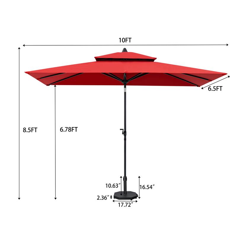 10 x 6.5 FT Double Top Patio Market Umbrella with Weighted Base with Wheels