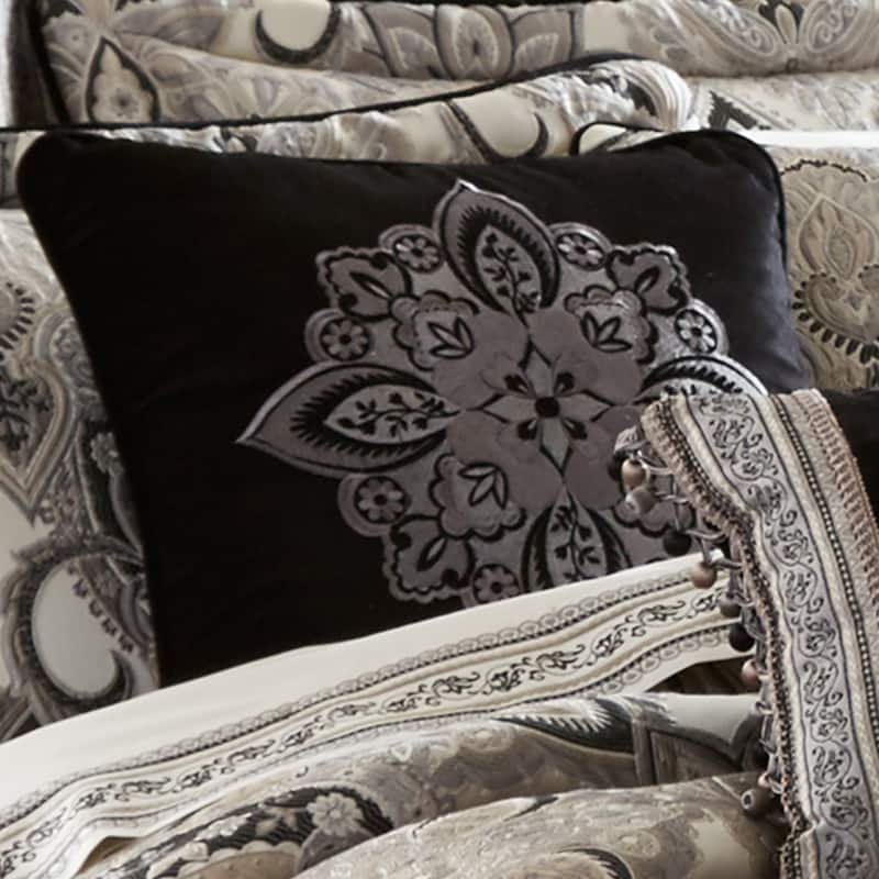 J. Queen New York Guiliana 18 Inch Square Embellished Decorative Throw Pillow - Accent - Polyester - Black