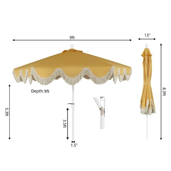 dimension image slide 2 of 20, 9ft Tassel Patio Umbrella Auto-Tilt, Crank , by JONATHAN Y