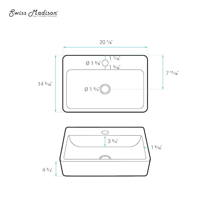 Reims 20 Rectangle Ceramic Vessel Sink, Matte White - 20.9" x 14.2" 4.75"